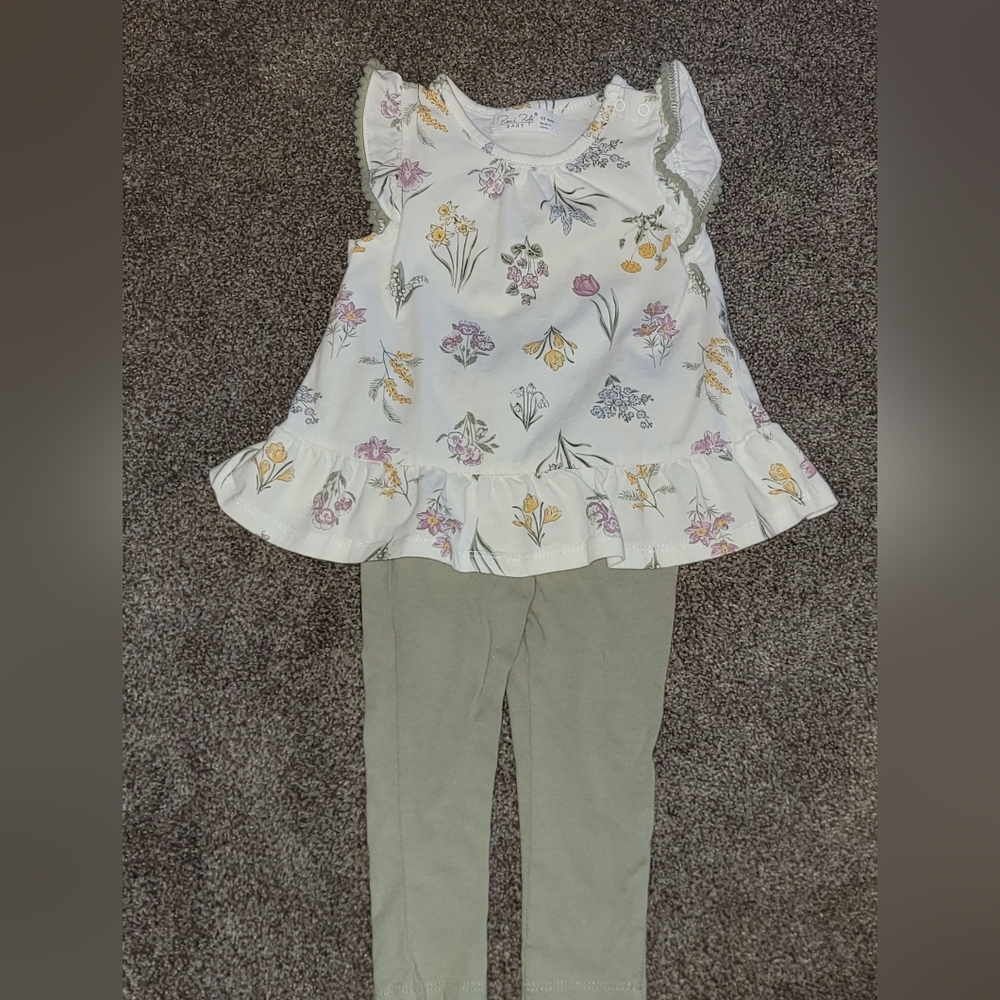 Rene Rofe Floral Top and Green Pants Set Size 18 Month